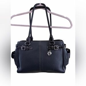 Brighton Black Pebbled Leather Shoulder Tote Mid Size Organizing Handbag